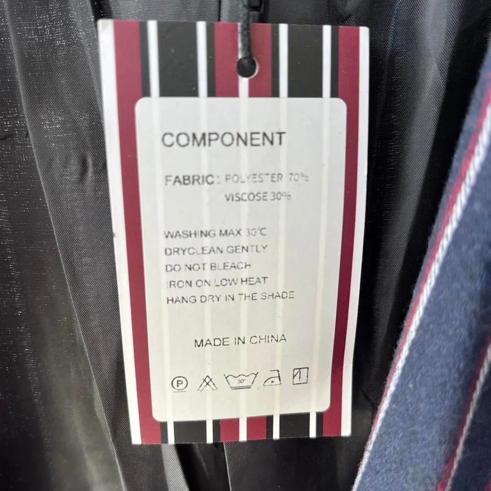 Men's Navy Blue Pinstripe Single Button Casual Blazer